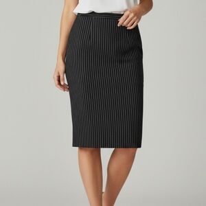Brooks Brothers Pinstripe Skirt 8P Navy Pencil Wrap Back Slit Stretch Wool